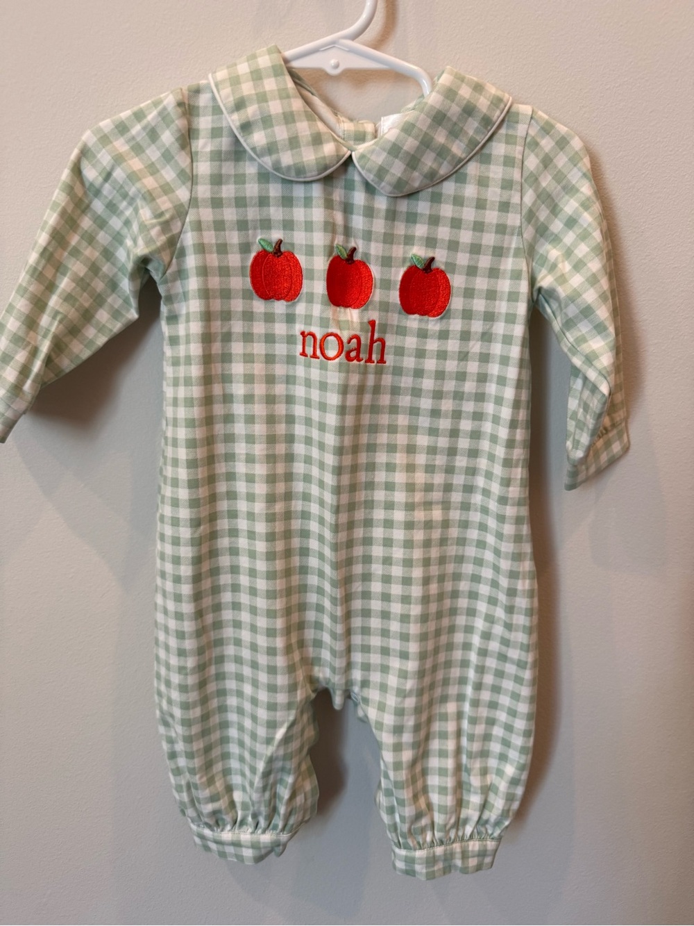 Cecil and Lou Boys 3M Noah Pumpkin Sage Gingham Long Romper